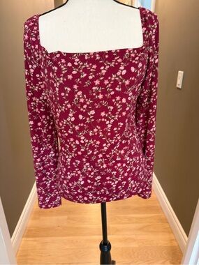 NWT Lush Burgundy Floral Square Neck Long Sleeve Top